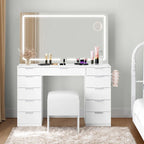 Moasis 46 Coiffeuse avec prise intégrée, miroir éclairé et support pour sèche-cheveux – 55,8 H x 46 L x 11,7 P