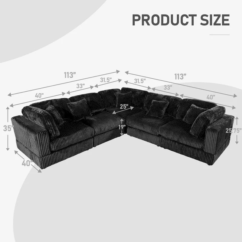 Canapé sectionnel modulaire en velours côtelé 6 pièces surdimensionné en forme de L, combinaison DIY