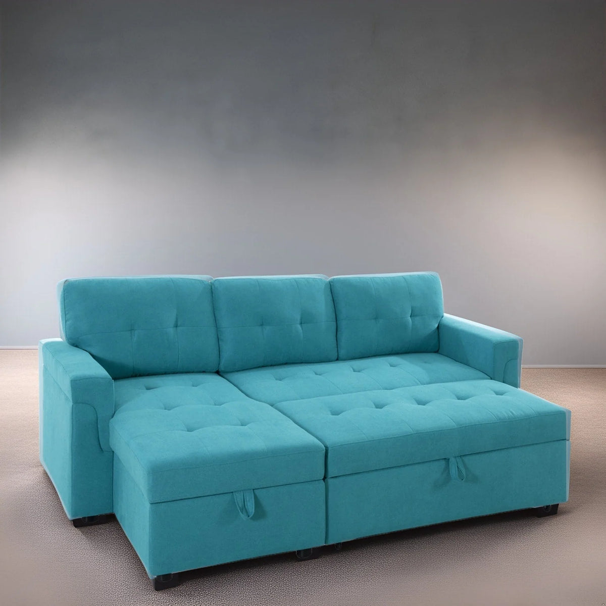 Canapé d'angle réversible convertible avec lit gigogne, méridienne de rangement et pieds durables