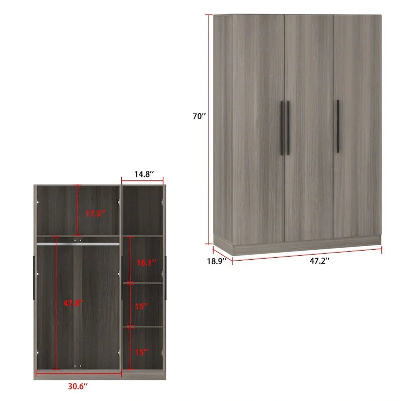 Armoire de rangement en bois avec 6 cubes de rangement et tringle à vêtements