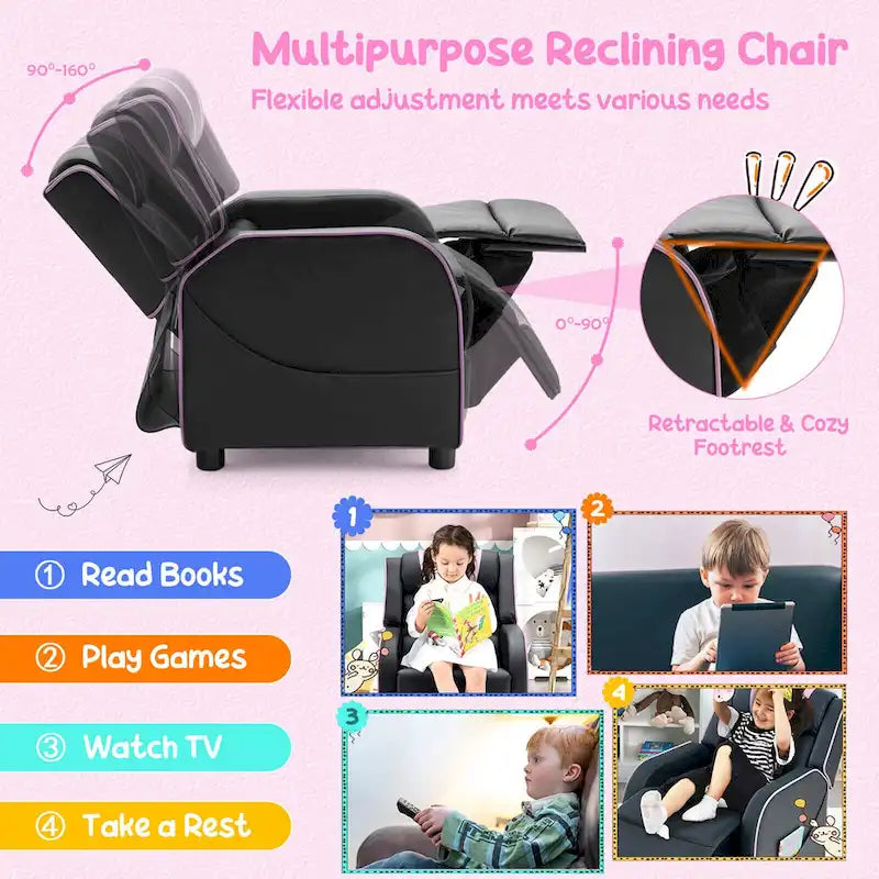 Fauteuil inclinable pour enfants Gymax Canapé ergonomique en cuir avec repose-pieds