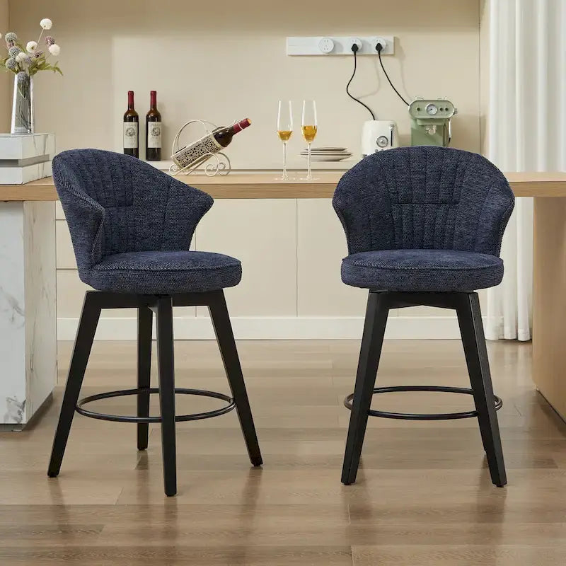 Lot de 2 tabourets de bar pivotants, chaises de salle à manger rembourrées avec large dossier, chaises de hauteur comptoir avec pieds en métal
