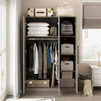 Armoire de rangement en bois avec 6 cubes de rangement et tringle à vêtements