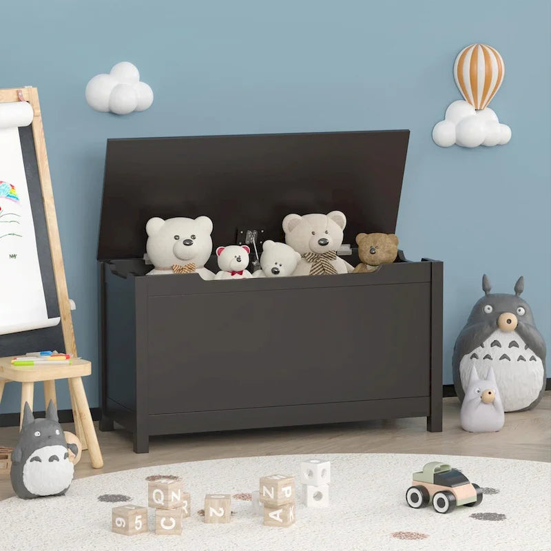 Coffre à jouets en bois pour enfants avec couvercle à charnière de sécurité, pour les 3 ans et plus