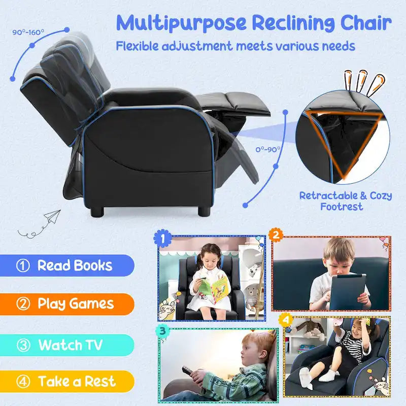 Fauteuil inclinable pour enfants Gymax Canapé ergonomique en cuir avec repose-pieds