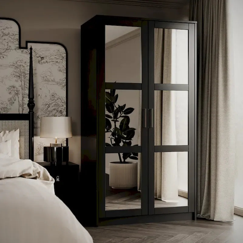 Palace Imports Armoire Urbaine 2 Portes 100% Bois Massif avec Portes Pleines et Miroirs