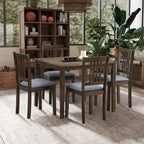 Ensemble Table et Chaises de Salle à Manger Carrée en Bois, Table à Manger Décontractée avec 4 Chaises de Salle à Manger Rembourrées pour Coin Repas de Cuisine