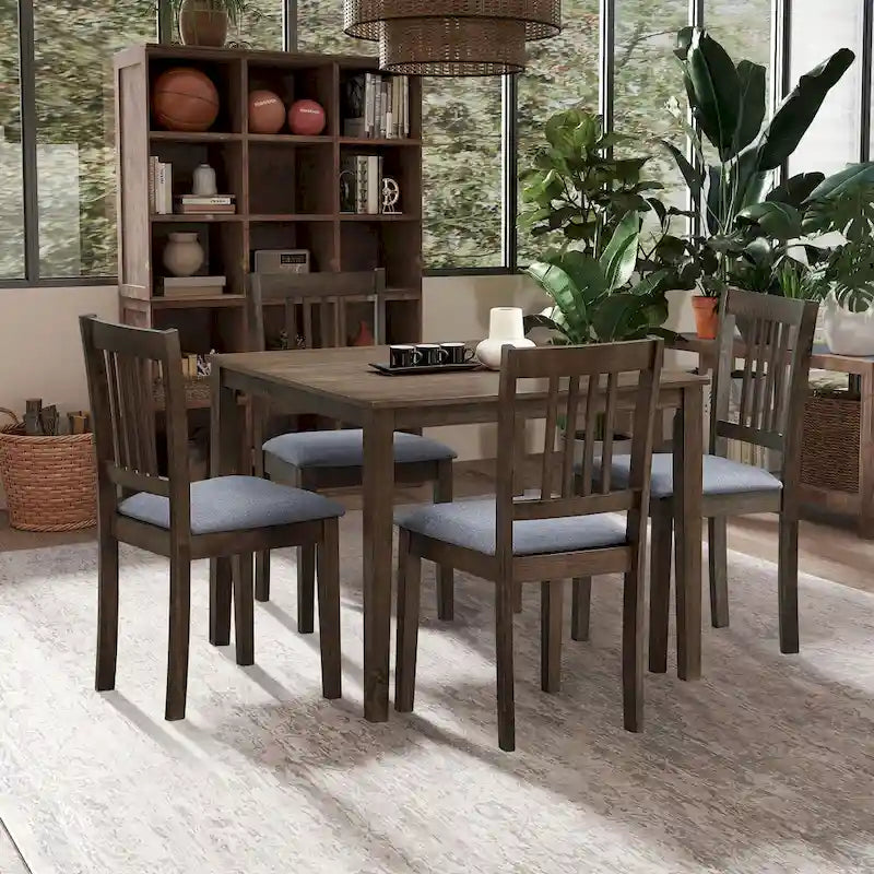 Ensemble Table et Chaises de Salle à Manger Carrée en Bois, Table à Manger Décontractée avec 4 Chaises de Salle à Manger Rembourrées pour Coin Repas de Cuisine