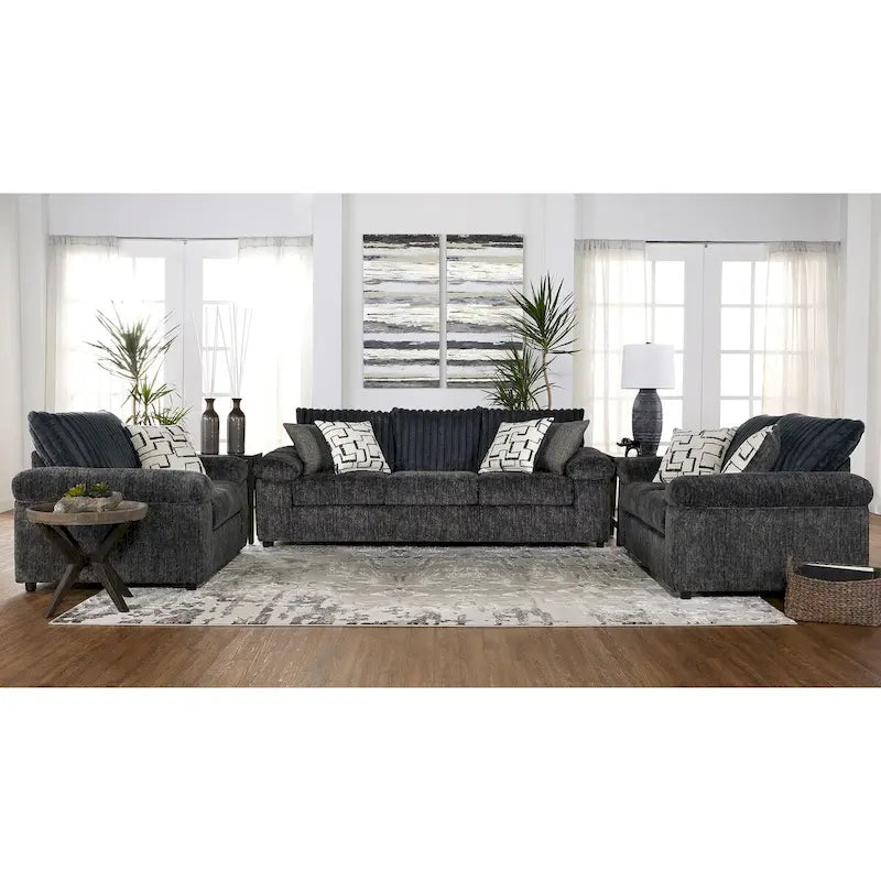 Ensemble canapé, causeuse et fauteuil câlin en velours côtelé à grosses côtes Nason de Roundhill Furniture