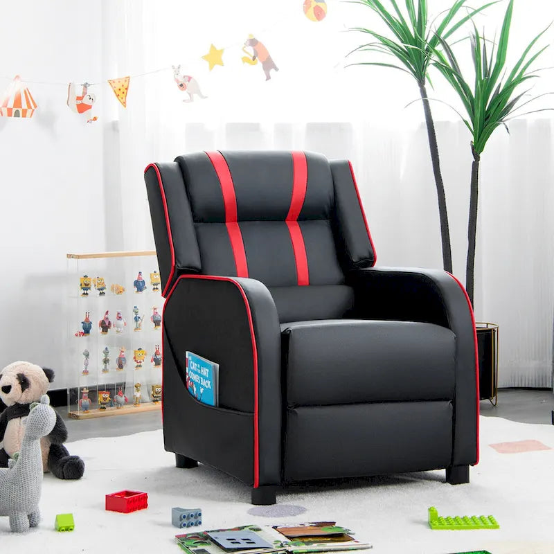 Fauteuil inclinable pour enfants Gymax Canapé ergonomique en cuir avec repose-pieds