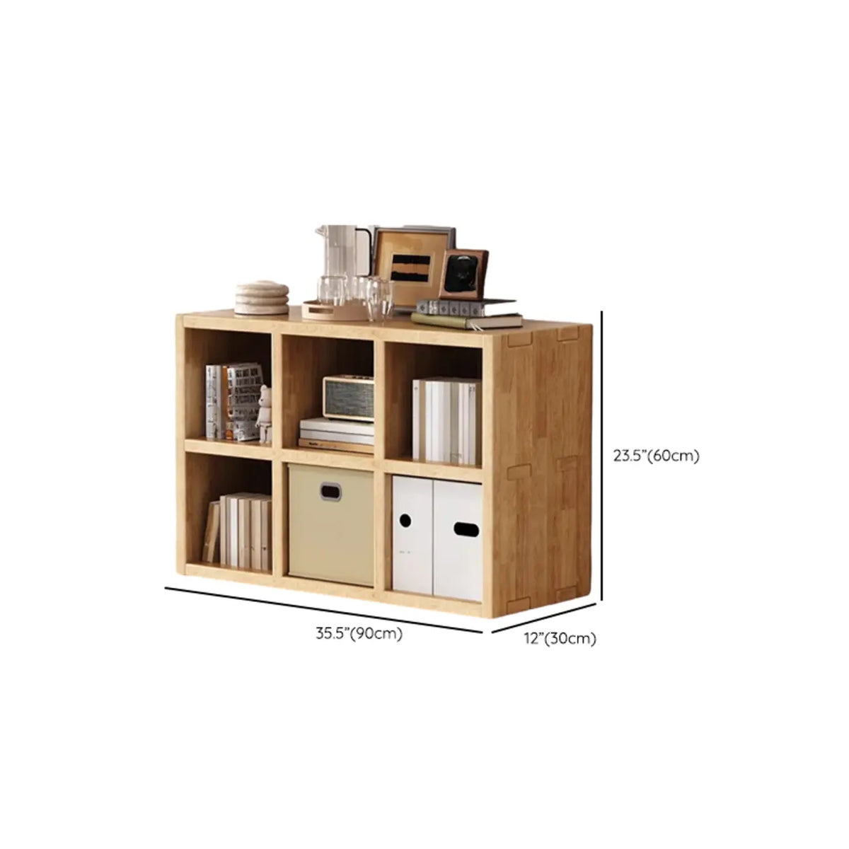 Bibliothèque moderne horizontale en bois à 8 cubes, finition naturelle
