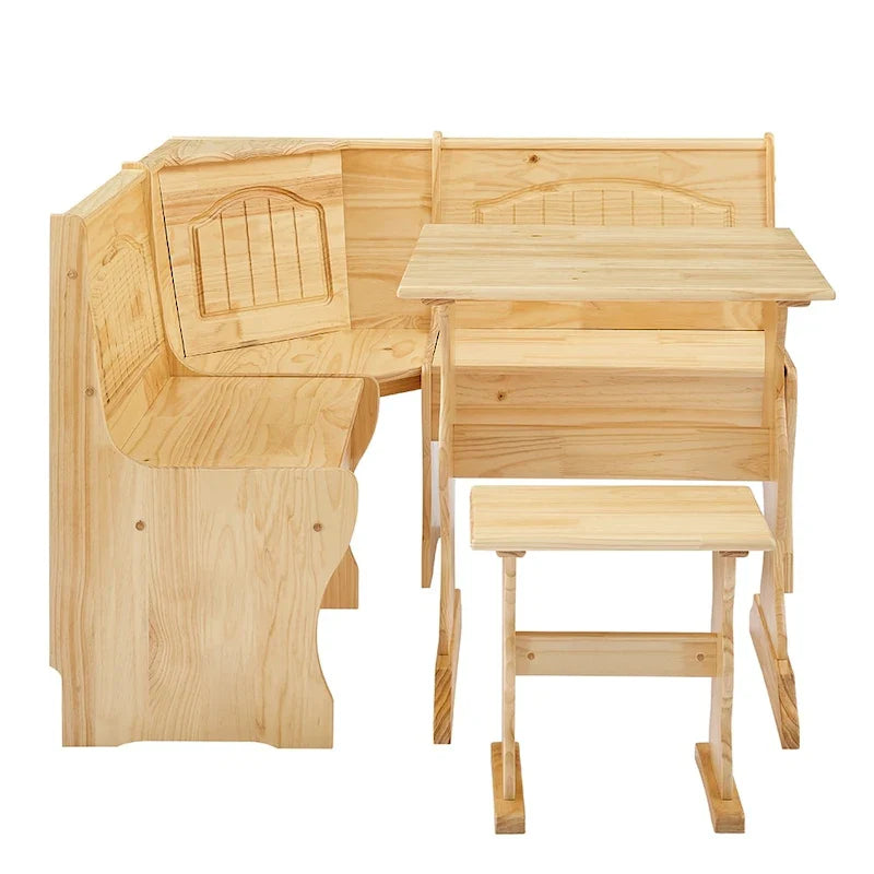 MUSEHOMEINC Ensemble de table de salle à manger 3 pièces en bois massif de style traditionnel avec banquette latérale, ensemble de table de coin repas avec rangement caché