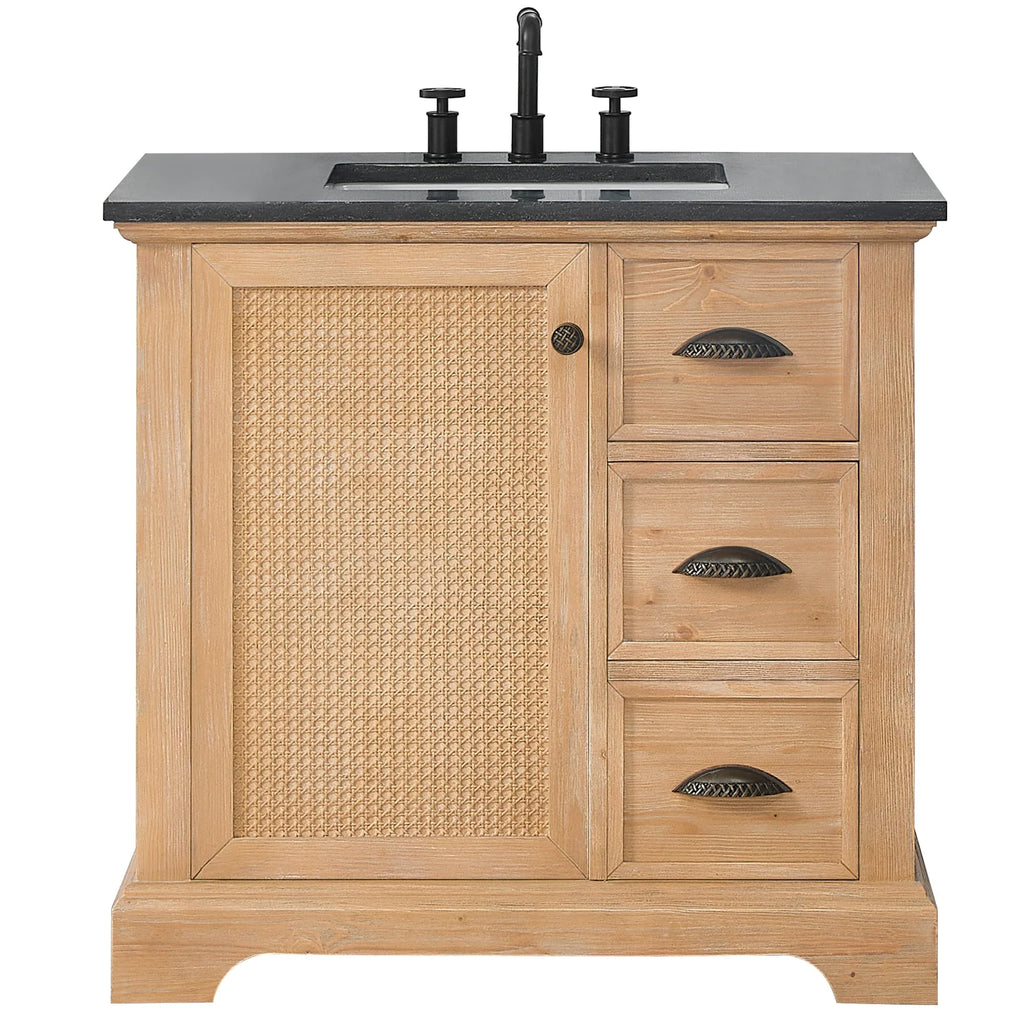 Meuble sous-vasque Hervas avec plateau en marbre naturel, sans miroir