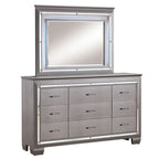 Commode et miroir contemporains 9 tiroirs Ruff Crocodile en bois en 2 pièces par Furniture of America