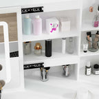 Coiffeuse Blanche avec Miroir LED et Tabouret - 100 cm de Large