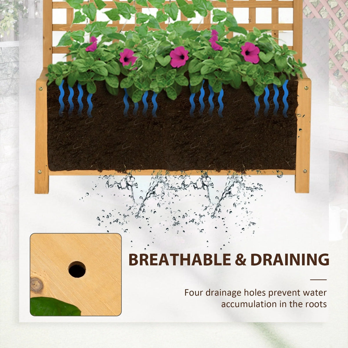 Jardinière en bois Outsunny avec treillis, lit de jardin surélevé pour plantes grimpantes avec trous de drainage et toit