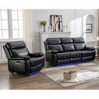 Canapé inclinable électrique avec chargeur sans fil, liseuse, lumière LED pour salon, similicuir, port AC/USB, porte-gobelet, noir