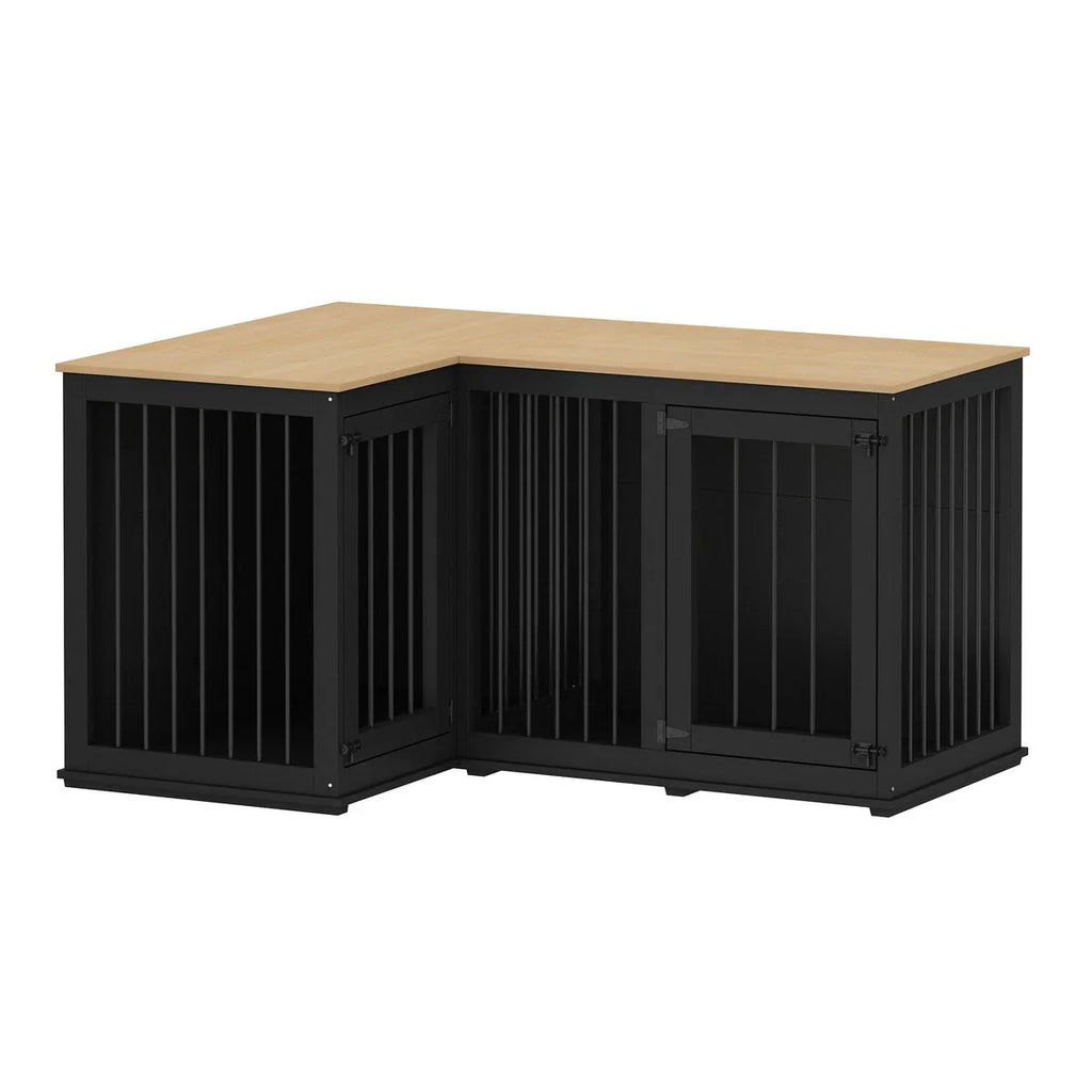 Grand meuble de caisse d'angle pour 2 chiens, cage pour chien en forme de L - 58,7X41,1