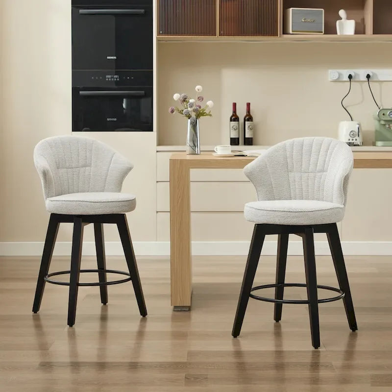 Lot de 2 tabourets de bar pivotants, chaises de salle à manger rembourrées avec large dossier, chaises de hauteur comptoir avec pieds en métal