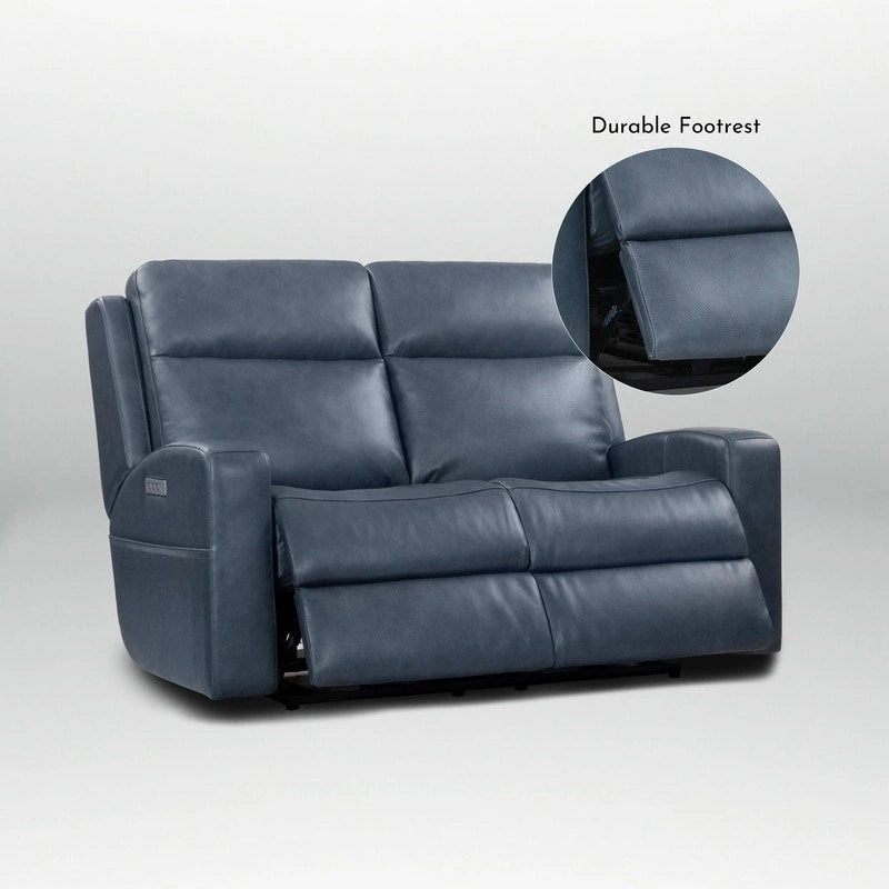 Causeuse inclinable électrique en cuir véritable avec espace de rangement et port de charge USB pour salon