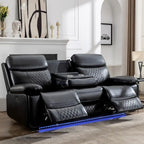 Canapé inclinable électrique avec chargeur sans fil, liseuse, lumière LED pour salon, similicuir, port AC/USB, porte-gobelet, noir