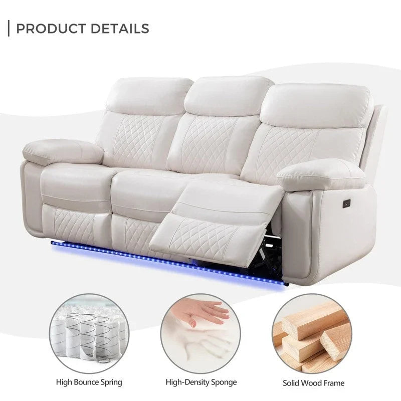 Canapé inclinable électrique avec chargeur sans fil, liseuse, lumière LED pour salon, similicuir, port AC/USB, porte-gobelet, noir