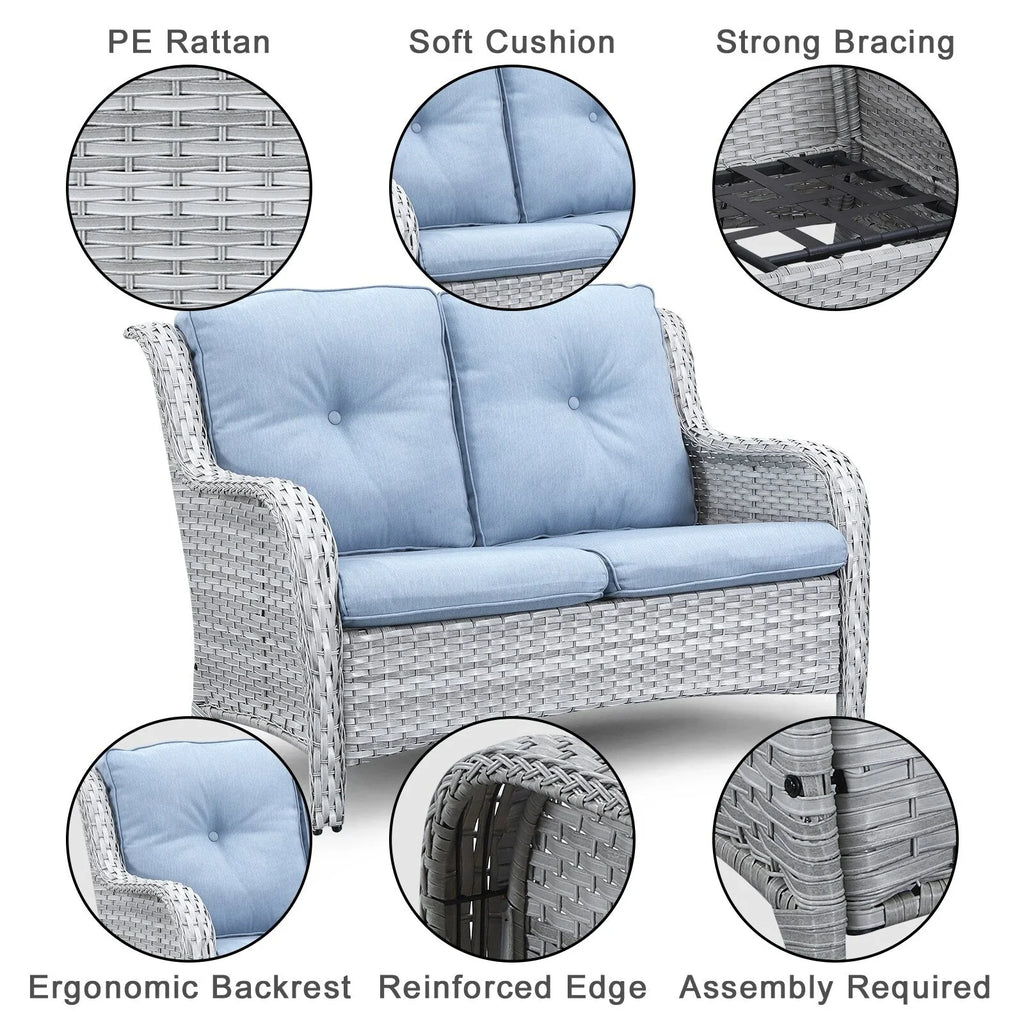 Gymojoy Canapé d'extérieur deux places en rotin Wicker Sofa Set