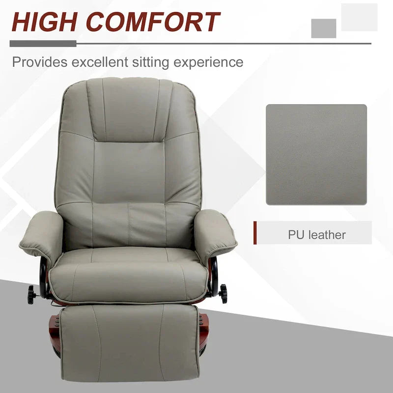 Fauteuil inclinable manuel pivotant en similicuir HomCom avec repose-pieds confortable et relaxant