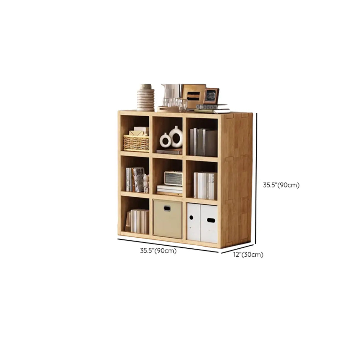 Bibliothèque moderne horizontale en bois à 8 cubes, finition naturelle