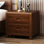 Petite Table de Chevet en Bois Marron Noyer Traditionnel à 2 Tiroirs
