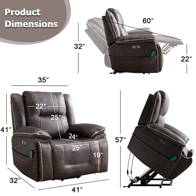 Fauteuil releveur confortable avec massage chauffant, porte-gobelet et port USB