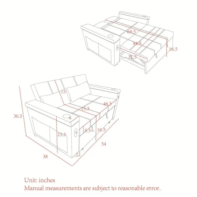 Canapé convertible avec dossier réglable et port USB