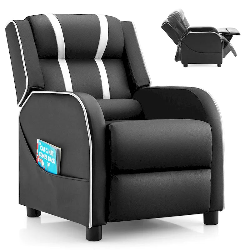 Fauteuil inclinable pour enfants Gymax Canapé ergonomique en cuir avec repose-pieds