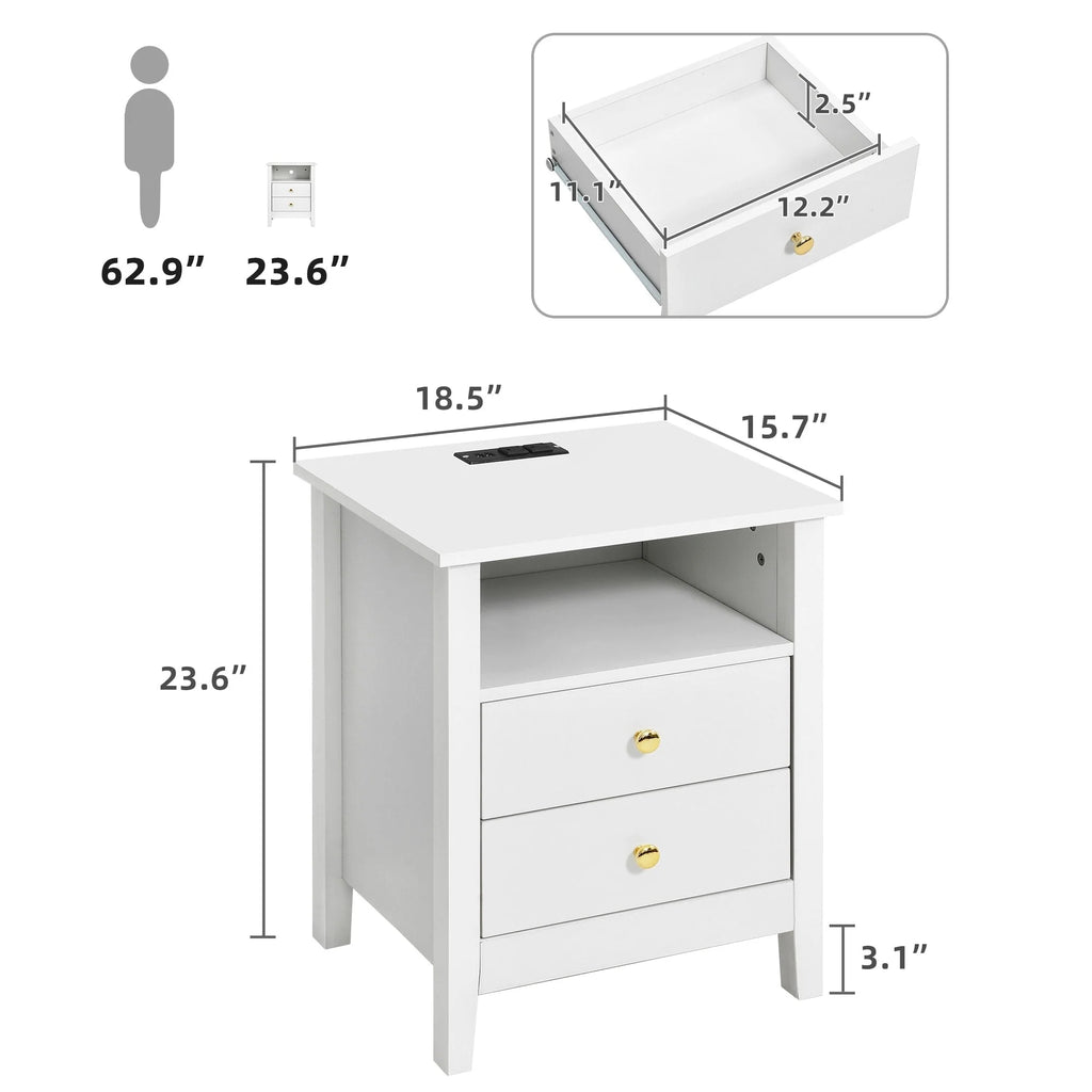 Tables de chevet (lot de 2) avec station de charge, table d'appoint avec 2 tiroirs, ports USB et prises, pour chambre à coucher