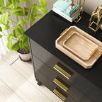 Commode double Timechee 6 tiroirs 47,2 po de largeur, pieds en bois massif, fini laqué
