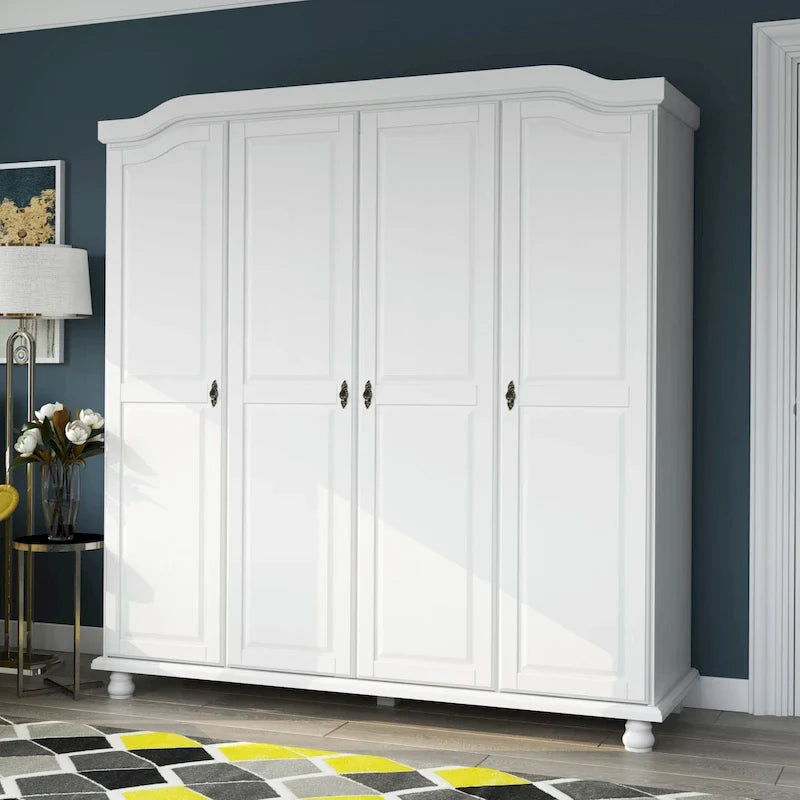 Palace Imports Kyle Armoire 4 portes 100 % en bois massif avec portes en bois massif ou portes miroir