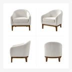 Fauteuil tonneau moderne Augus en bouclette avec pieds en bois massif par HULALA HOME