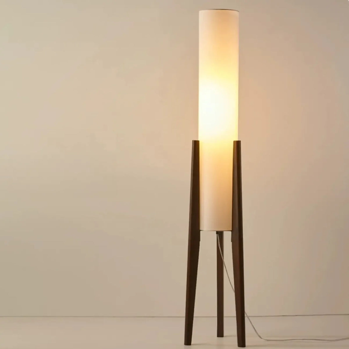 Lampadaires LED en bois vintage avec abat-jour en tissu