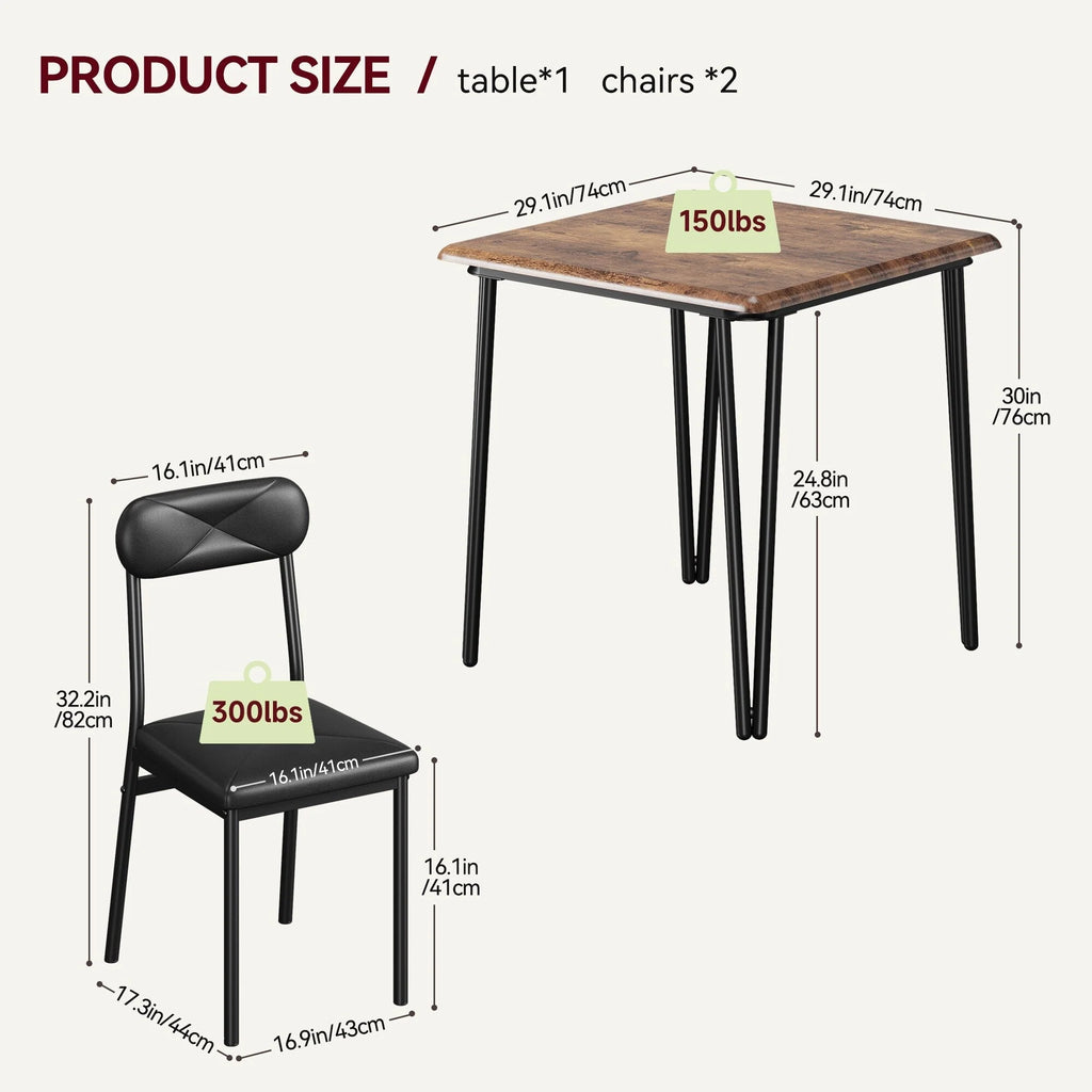 Ensemble table de cuisine et chaises pour salle à manger - 3 pièces