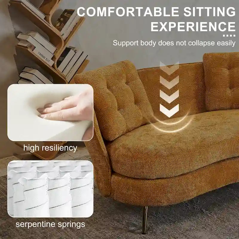 Canapé causeuse en velours avec pieds en métal doré pour salon