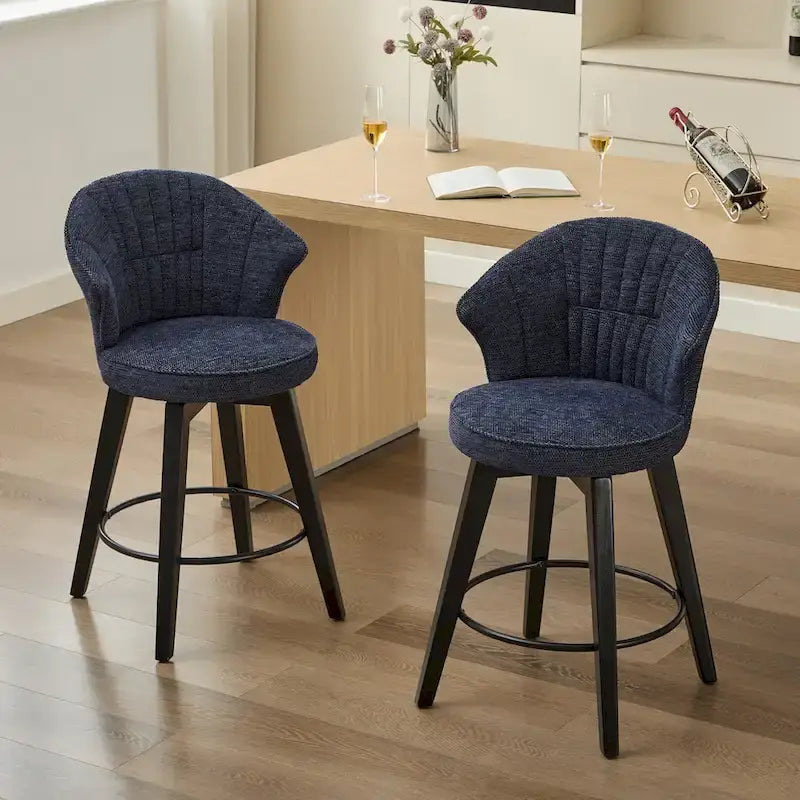 Lot de 2 tabourets de bar pivotants, chaises de salle à manger rembourrées avec large dossier, chaises de hauteur comptoir avec pieds en métal
