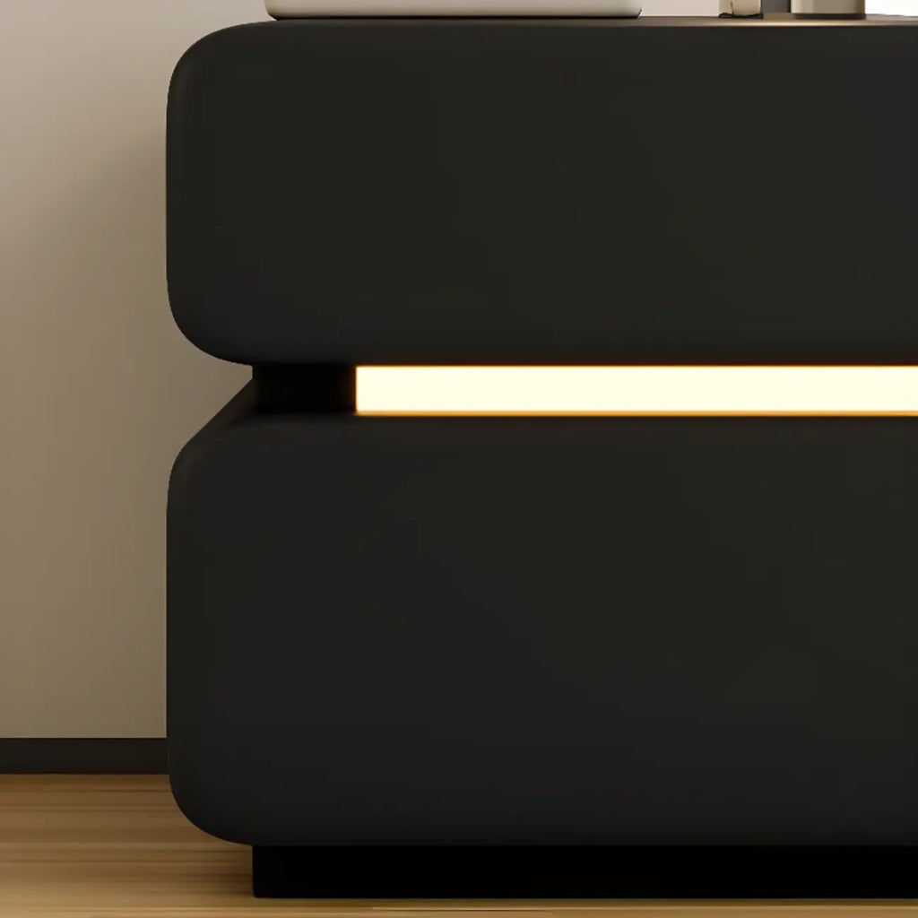 Table de chevet d'appoint moderne en cuir noir avec 2 tiroirs