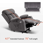 Fauteuil inclinable releveur électrique grand format MCombo avec repose-pieds extensible pour personnes âgées de grande taille, télécommande manuelle, porte-gobelets, tissu 7426