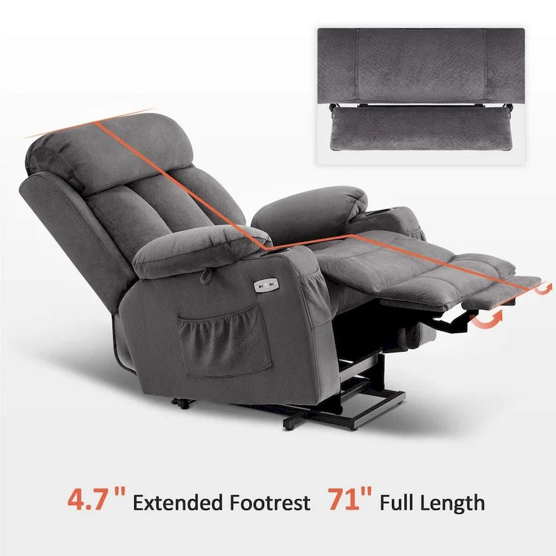 Fauteuil inclinable releveur électrique grand format MCombo avec repose-pieds extensible pour personnes âgées de grande taille, télécommande manuelle, porte-gobelets, tissu 7426