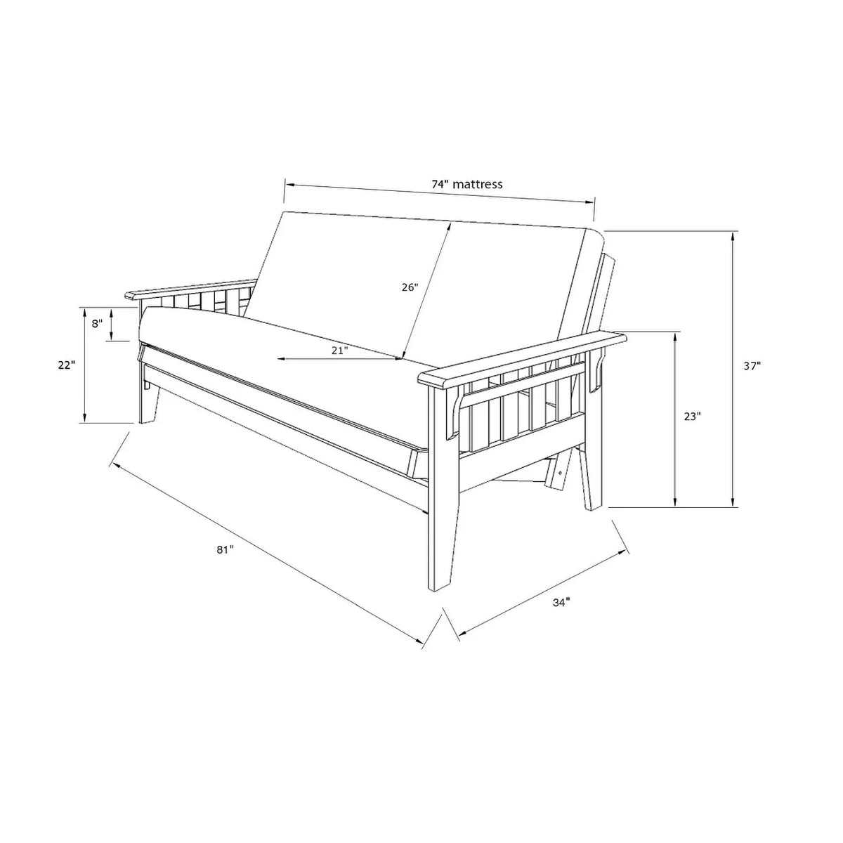 Ensemble de futon rustique pleine grandeur Somette Tucson en noyer avec matelas