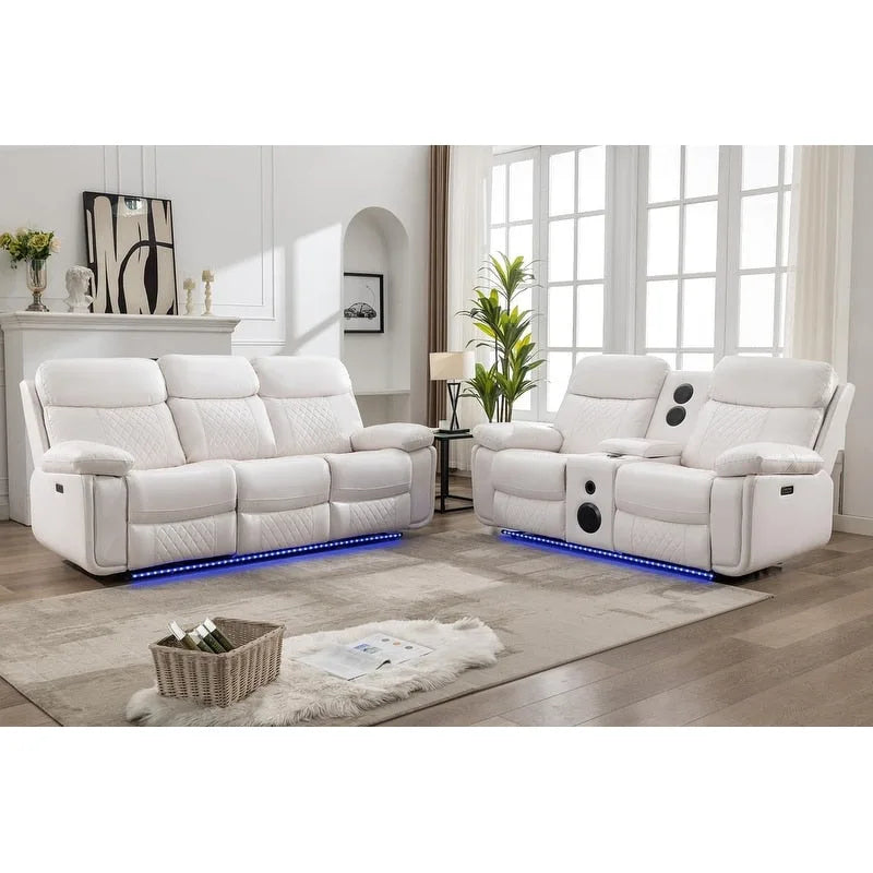 Canapé inclinable électrique avec chargeur sans fil, liseuse, lumière LED pour salon, similicuir, port AC/USB, porte-gobelet, noir
