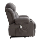 Fauteuil inclinable électrique gris avec massage chauffant, chargement USB, télécommande et poches latérales pratiques pour les personnes âgées