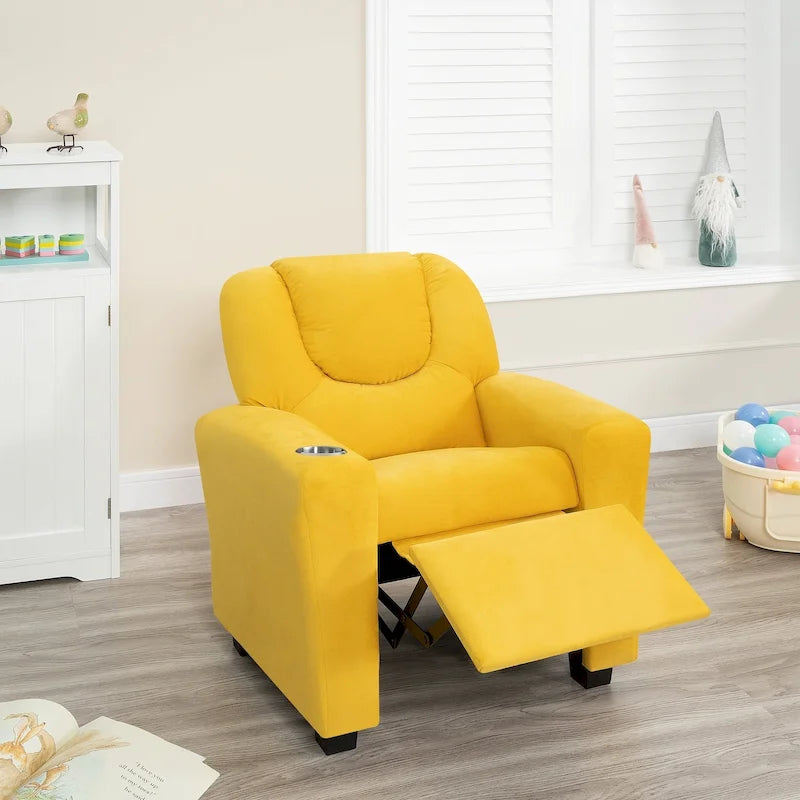 Fauteuil inclinable pour enfants en PVC avec fonction d'inclinaison par poussée, porte-gobelet et repose-pieds confortable
