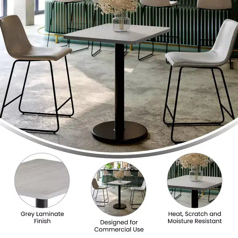 Plateau de table rectangulaire en stratifié de 61 x 76 cm avec base de table ronde de 46 cm de hauteur de Flash Furniture