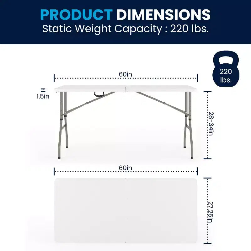 Table pliante de banquet et d'événement Flash Furniture Kathryn, réglable en hauteur de 1,50 m, en plastique blanc granit, avec poignée de transport
